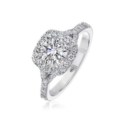 Christopher Designs | 18K White Gold Cushion Halo Engagement Ring