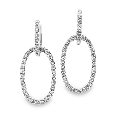 Stern International | 14K White Gold Diamond Drop Hoop Earrings