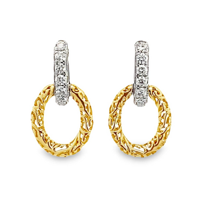 Stern International | 14K White-Yellow Gold Diamond Drop Hoop Earrings