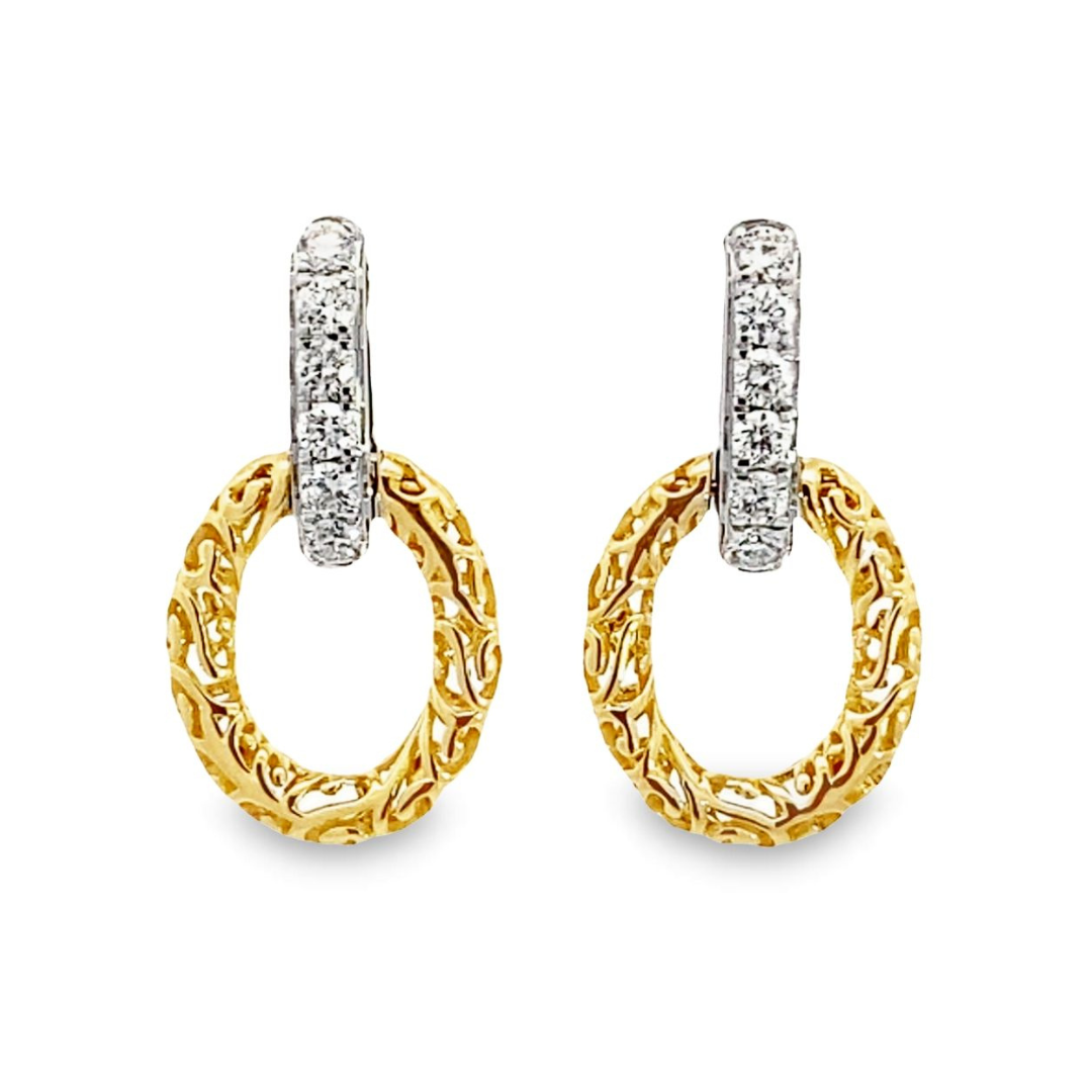 14K White and Yellow Gold Diamond Chain Drop Hoops