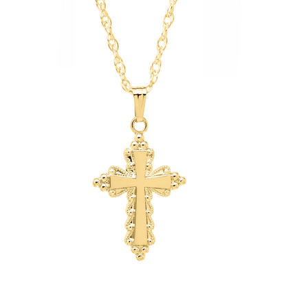 Gold Filled Cross Necklace with Beaded Border