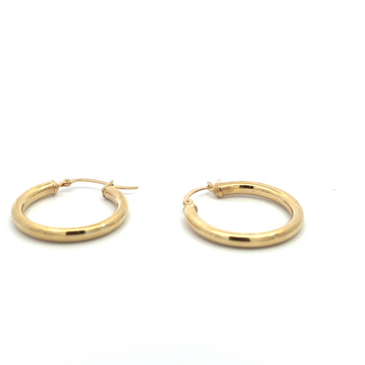 14K Yellow Gold Tube Hoop Earrings