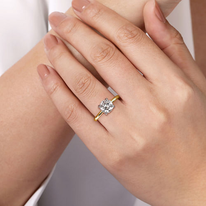 14K White and Yellow Gold Round Solitaire Diamond Engagement Ring