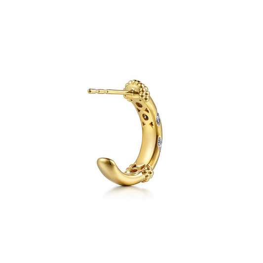 14K Yellow Gold Bujukan and Diamond Chevron J Hoop Earrings