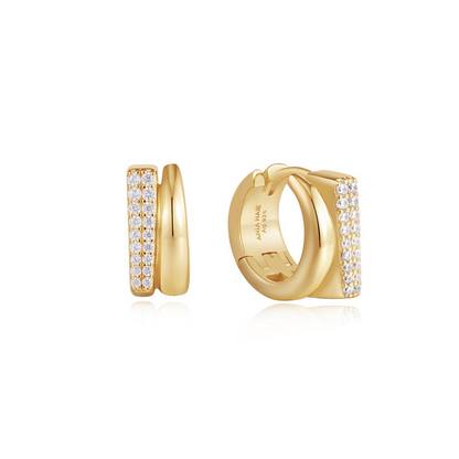 Gold Pavé Double Huggie Hoop Earrings