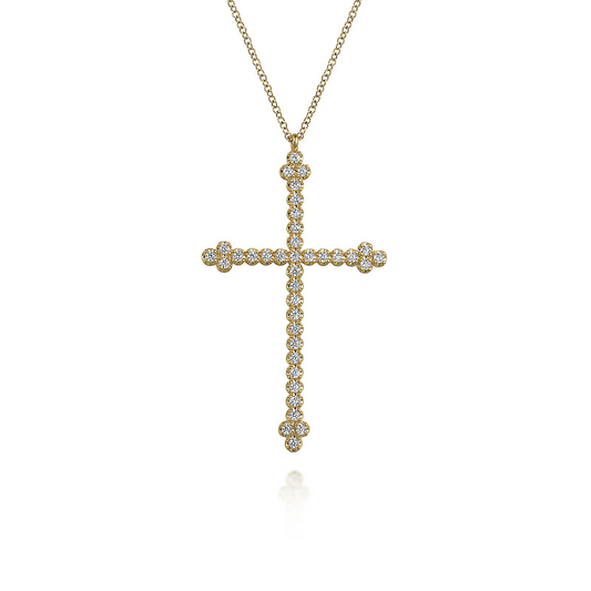 14K Yellow Gold Diamond Cross Necklace