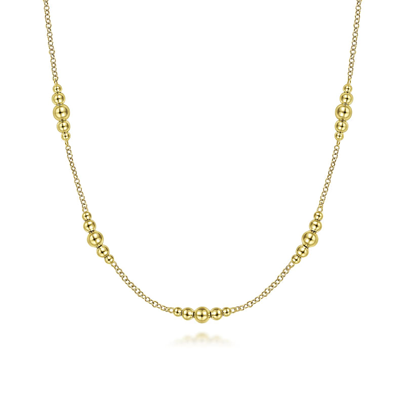 14K Yellow Gold Graduated Bujukan Beads Station Necklace