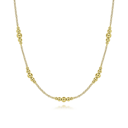 14K Yellow Gold Graduated Bujukan Beads Station Necklace