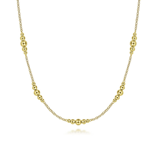 14K Yellow Gold Graduated Bujukan Beads Station Necklace