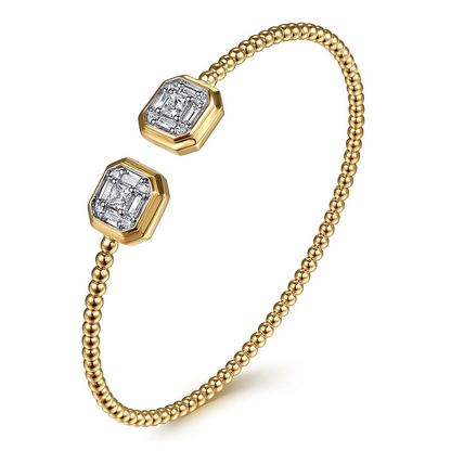 14K Yellow Gold Bujukan Baguette and Princess Diamond Split Bangle Bracelet