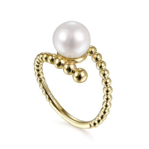 14K Yellow Gold Bypass Bujukan Pearl Ring