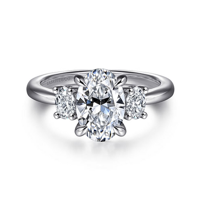 14K White Gold Oval Three Stone Diamond Engagement Ring