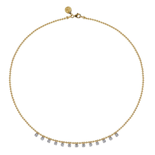 14K Yellow Gold Bujukan Diamond Drop Station Necklace