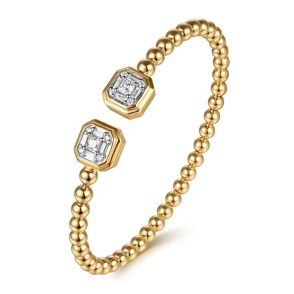 14K Yellow Gold Bujukan Baguette and Princess Diamond Split Bangle Bracelet