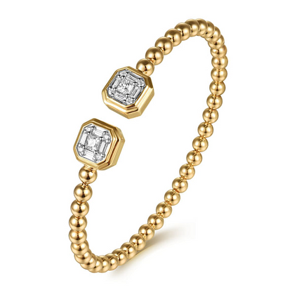 14K Yellow Gold Bujukan Baguette and Princess Diamond Split Bangle Bracelet