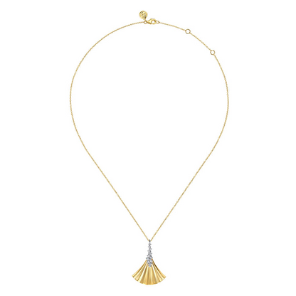 14K White and Yellow Gold Diamond and Diamond Cut Pendant Necklace