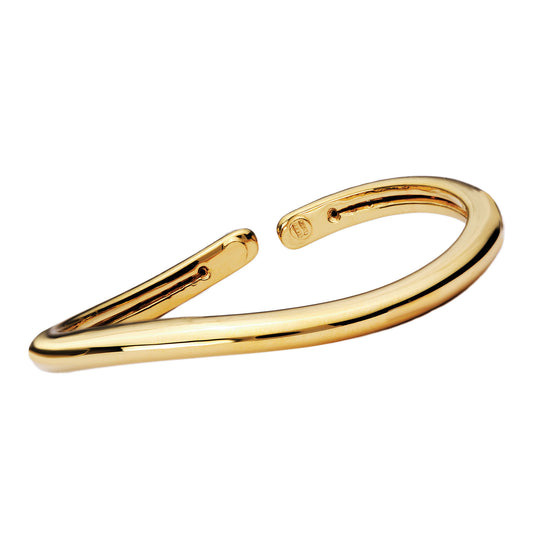 14K Yellow Gold Hollow Curved Flexible Cuff