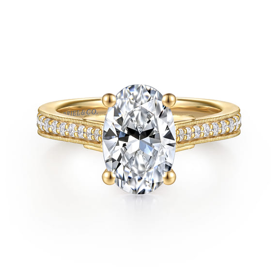 14K Yellow Gold Lotus Diamond Engagement Ring