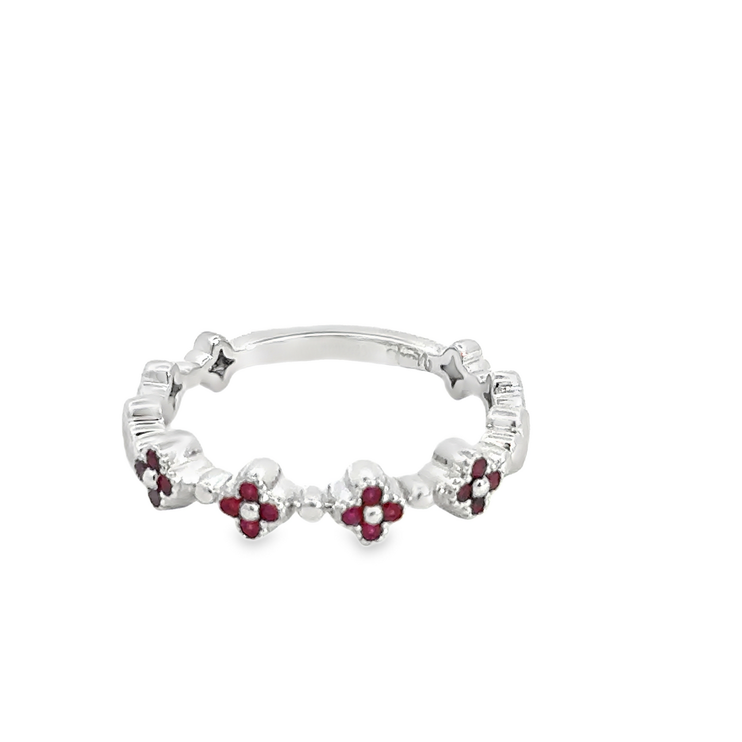 14K White Gold Uneek Floral Pattern Ruby Ring  - 0.18 Carats