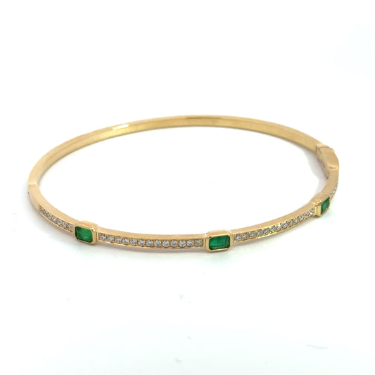 Uneek 18K Yellow Gold Diamond and Emerald Cuff Bangle