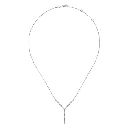 14K White Gold Diamond Station Y Necklace
