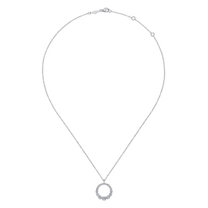 14K White Gold Diamond Circle Pendant Necklace