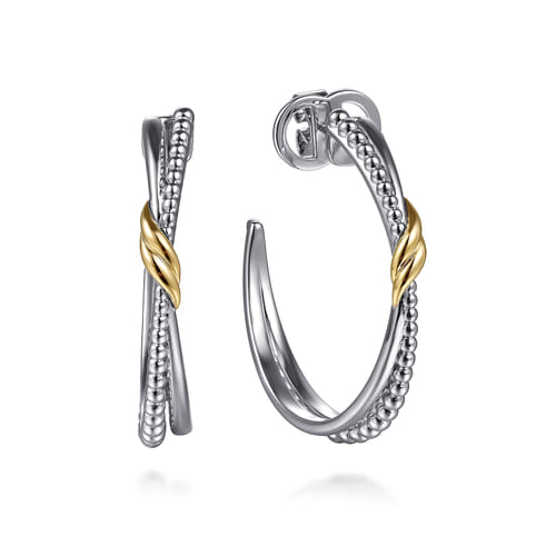 14K Yellow Gold and Sterling Silver Gabriel & Co. Bujukan J Hoop Earrings