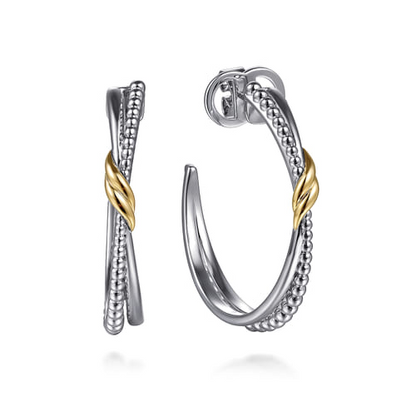 14K Yellow Gold and Sterling Silver Gabriel & Co. Bujukan J Hoop Earrings