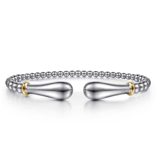 14K Yellow Gold and Sterling Silver Pear Shape Split Bujukan Bangle Bracelet