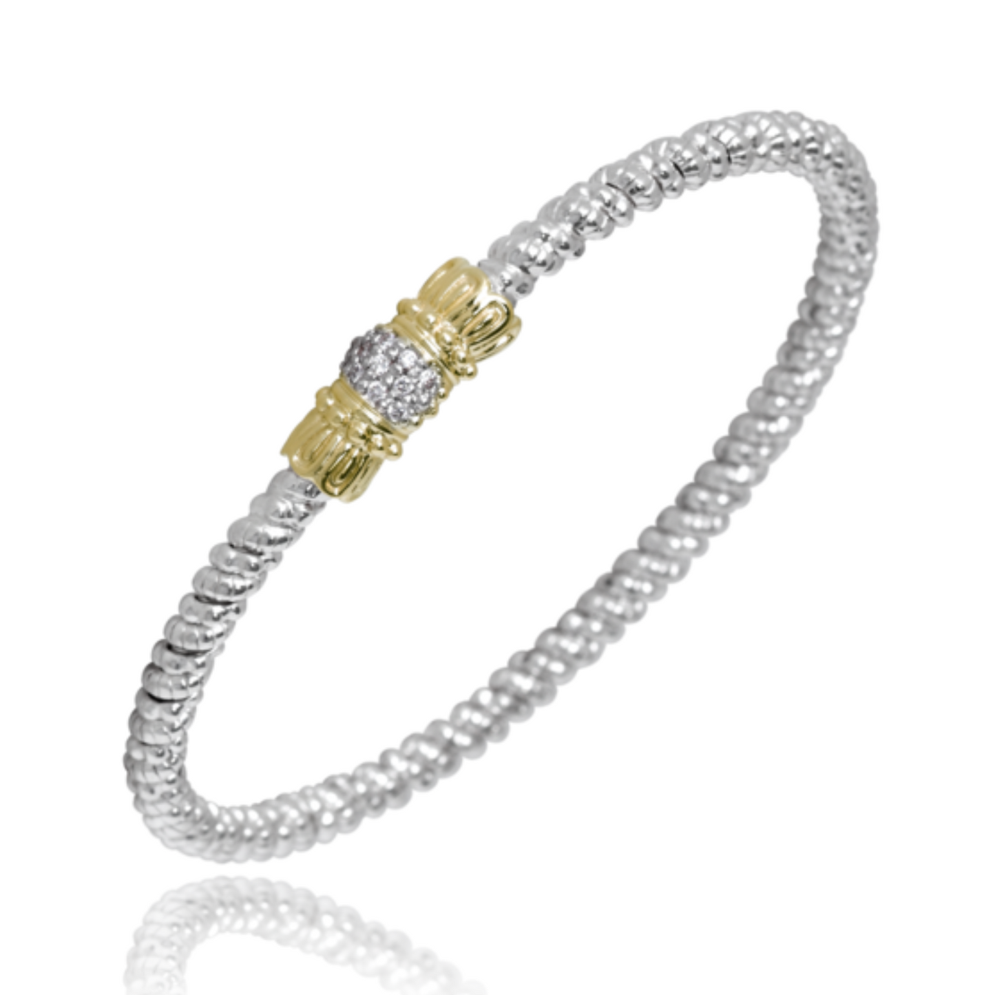 14K Yellow Gold and Sterling Silver Diamond Bangle Bracelet