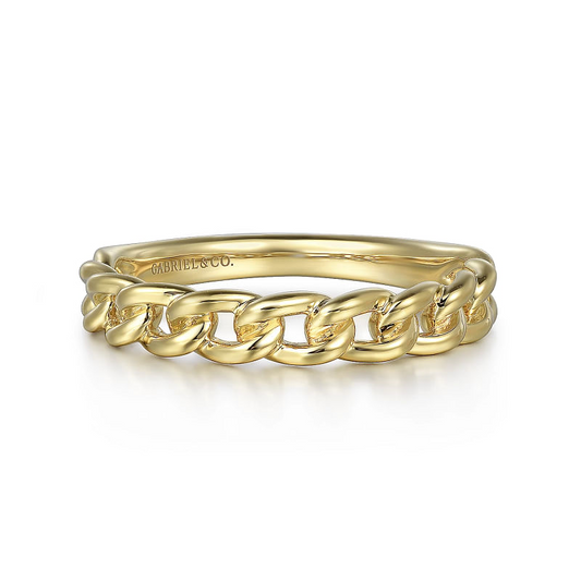 14K Yellow Gold Cuban Link Stackable Ring