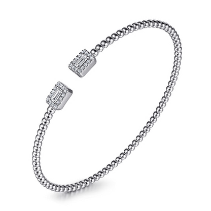 14K White Gold Bujukan Open Cuff Bracelet with Diamond Baguettes