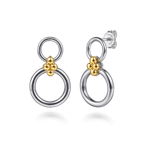 14K Yellow Gold and Sterling Silver Bujukan Round Link Stud Earrings