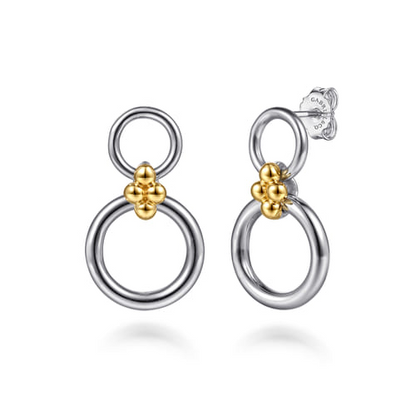 14K Yellow Gold and Sterling Silver Bujukan Round Link Stud Earrings
