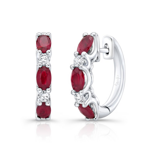Precious Collection Oval Shaped Ruby Huggie Earrings