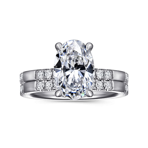 14K White Gold Oval Diamond Engagement Ring