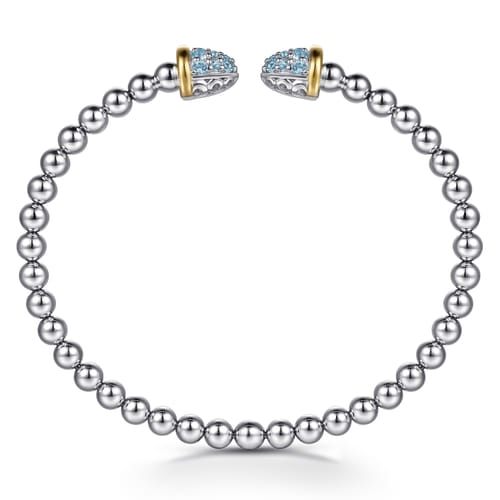 14K Yellow Gold and Sterling Silver Bujukan Pavé Blue Topaz Bullet Split Bangle Bracelet