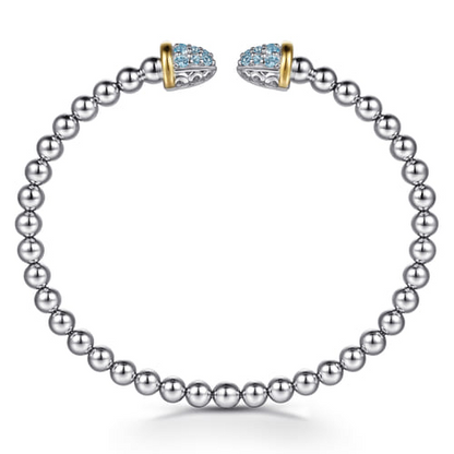 14K Yellow Gold and Sterling Silver Bujukan Pavé Blue Topaz Bullet Split Bangle Bracelet