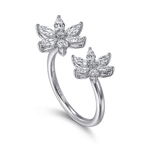 14K White Gold Diamond Floral Open Ladies Ring