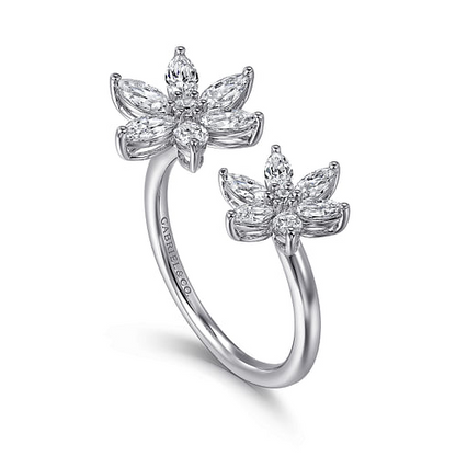 14K White Gold Diamond Floral Open Ladies Ring