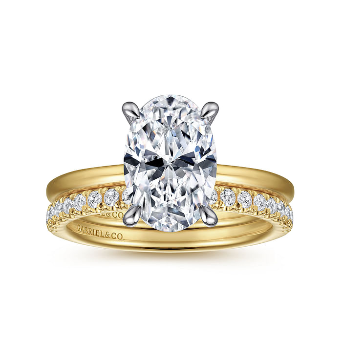 Cari - 14K White-Yellow Gold Hidden Halo Oval Diamond Engagement Ring