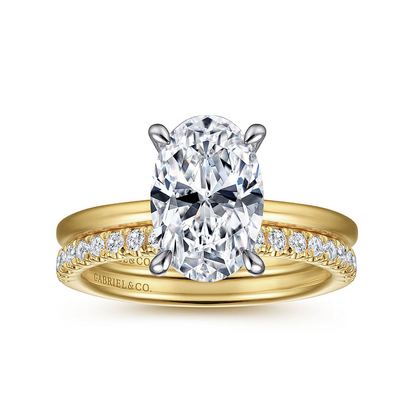 Cari - 14K White-Yellow Gold Hidden Halo Oval Diamond Engagement Ring