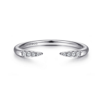 14K White Gold Open Diamond Tipped Stackable Ring