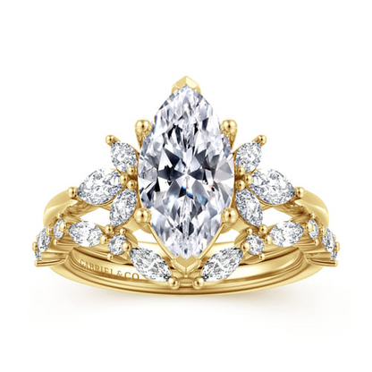 14K Yellow Gold Marquise Diamond Engagement Ring Mounting (.37 CTW Accent Diamonds)