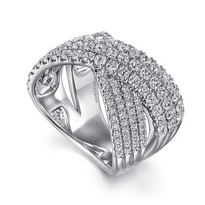 14K White Gold Diamond Ladies Criss Cross Ring