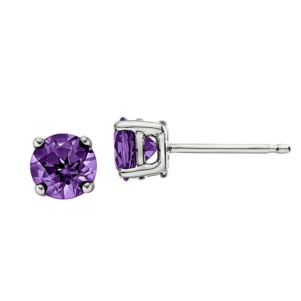 Classic Birthstone Stud Earrings with Amethyst