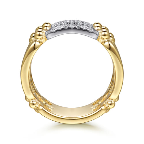 14K White and Yellow Gold Bujukan Diamond Link Wide Band Ring (.21 CTW)