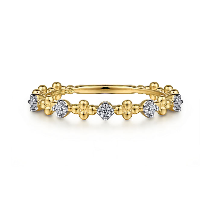 14K Yellow Gold Diamond and Bujukan Bead Station Stackable Ring