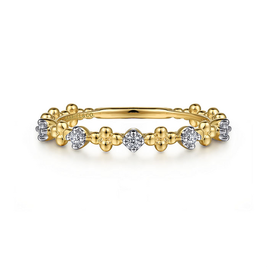 14K Yellow Gold Diamond and Bujukan Bead Station Stackable Ring