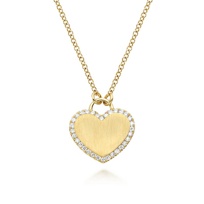 14K Yellow Gold Diamond Halo Heart Pendant Necklace